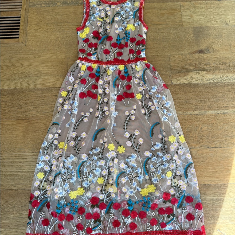 Bronx and Banco Floral Embroidered Dress - Red, Yellow, Blue